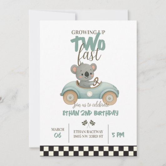 Race On Over – Car-Themed Birthday Invite Kaart (Voorkant)