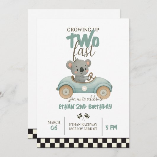 Race On Over – Car-Themed Birthday Invite Kaart (Voorkant / Achterkant)