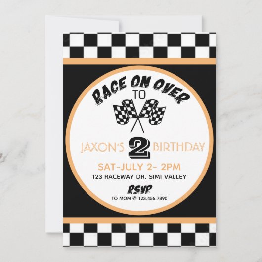Race on over, Racing Birthday Invitation, Racing Kaart (Voorkant)