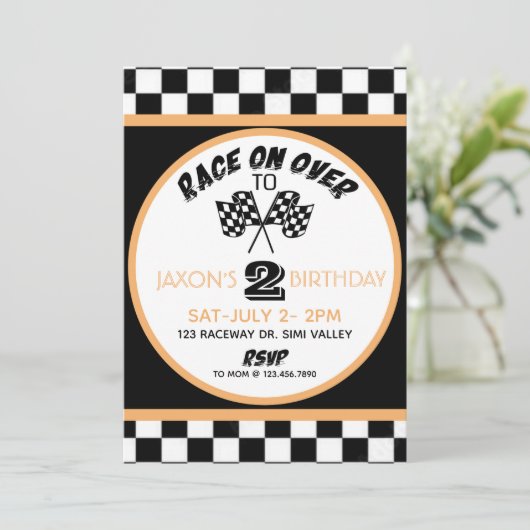 Race on over, Racing Birthday Invitation, Racing Kaart (Staand voorkant)