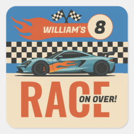 Race op Over Cool Car Race Boys Verjaardag Vierkante Sticker