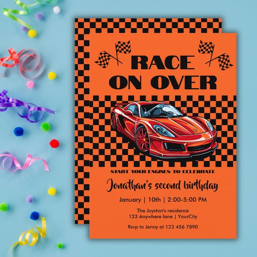 Race op over moderne rode sportwagen elke leeftijd kaart