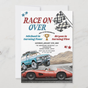 Race op over  raceauto gezamenlijke verjaardag kaart