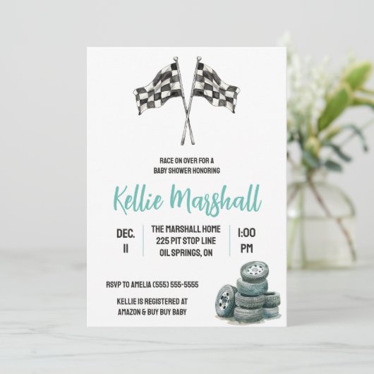 Race op Over, Racing Thema Baby shower Kaart (Staand voorkant)