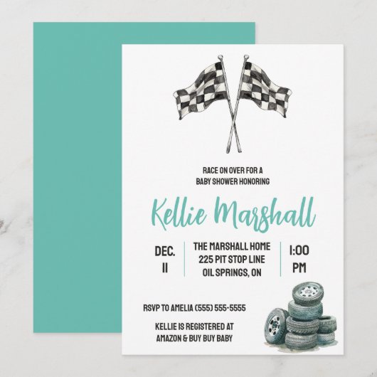 Race op Over, Racing Thema Baby shower Kaart (Voorkant / Achterkant)