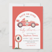Race op Over Red  Race Car Baby shower Kaart (Voorkant)