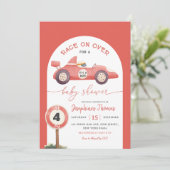 Race op Over Red  Race Car Baby shower Kaart (Staand voorkant)