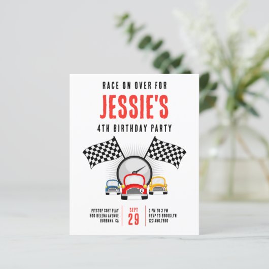 Race over de uitnodiging van de over-carter Birthd (Staand voorkant)