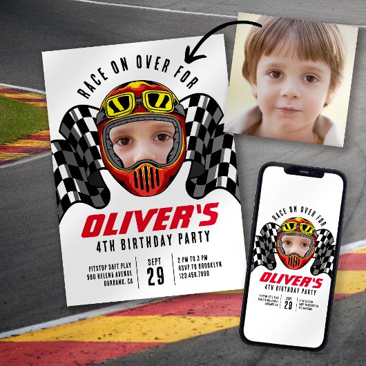 Race over Foto Birthday Party Kaart