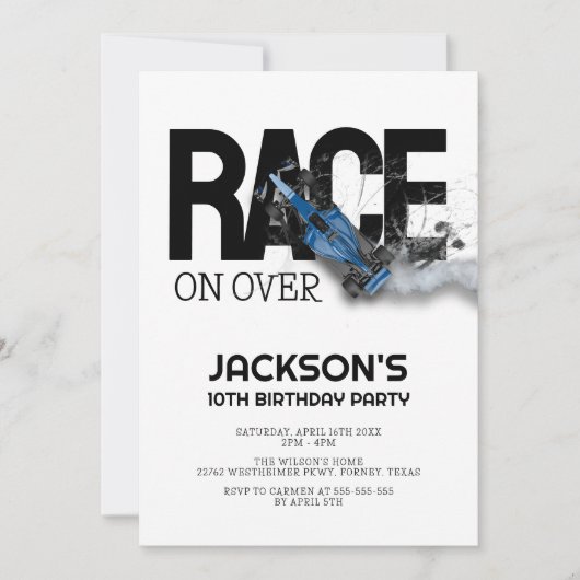 Race over Modern Race Car Boy Birthday Kaart (Voorkant)