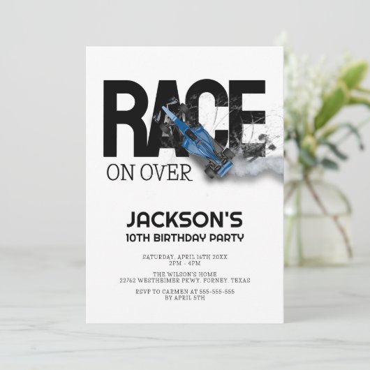 Race over Modern Race Car Boy Birthday Kaart (Staand voorkant)