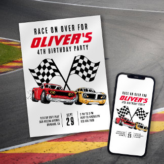 Race over Over Cars Birthday Party Kaart