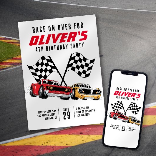 Race over Over Cars Birthday Party Kaart