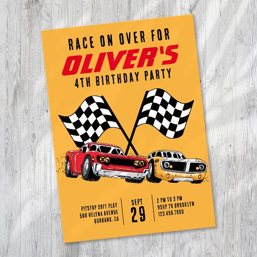 Race over Over Cars Birthday Party Kaart