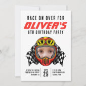 Race over Racing Helmet Foto Birthday Party Kaart (Voorkant)