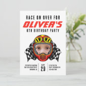 Race over Racing Helmet Foto Birthday Party Kaart (Staand voorkant)