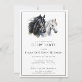 Race Paard Derby Party Eenvoudig Elegant Zwart Wit Kaart (Voorkant)