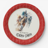 Race Paarden Derby Party Rood Papieren Bordje (Voorkant)