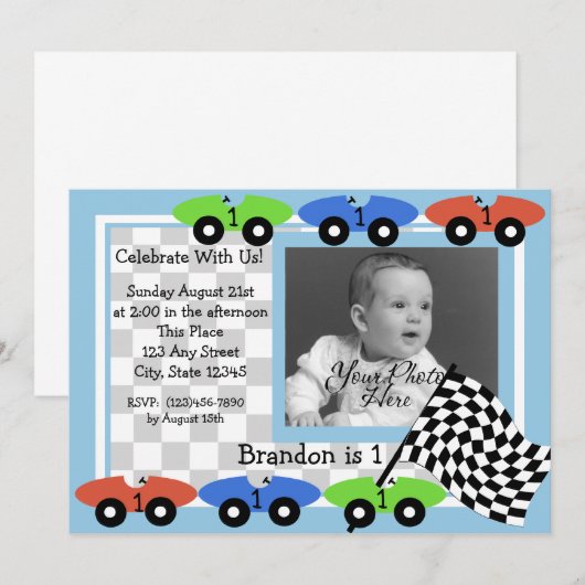 Race tijd / foto uitnodiging (Voorkant / Achterkant)