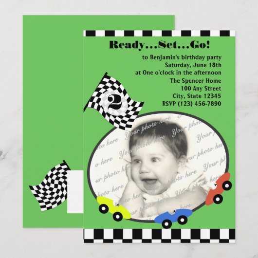 Race Tijd Verjaardag Groen Kaart (Voorkant / Achterkant)