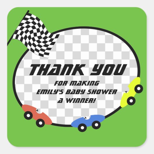 Race Time Baby shower Vierkante Sticker (Voorkant)