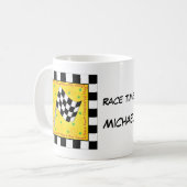 Race Time Name Personalized Checkered Flag Koffiemok (Voorkant links)