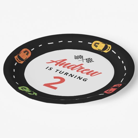 Race Track auto's jongens 2e verjaardag Papieren Bordje (Gekanteld)