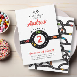 Race Track Auto's Jongens 2e Verjaardag Uitnodigin Kaart