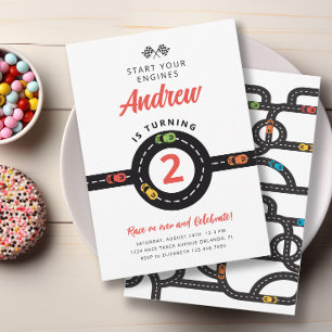Race Track Auto's Jongens 2e Verjaardag Uitnodigin Kaart