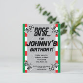 Race Track Birthday Invitation, Bire Tracks Racing Kaart (Staand voorkant)