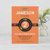 Race Track Boys 2e Verjaardag Oranje Uitnodiging (Staand voorkant)