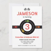 Race Track Boys 3e verjaardag rode uitnodiging (Voorkant)