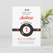 Race Track Cars Jongens 1e verjaardag Uitnodiging (Staand voorkant)
