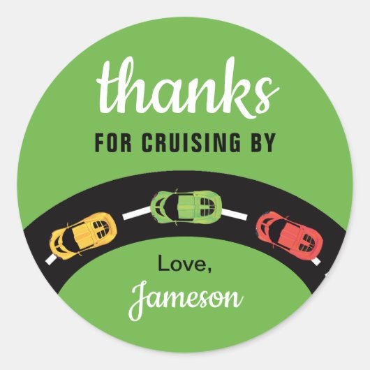 Race Track jongens 4e verjaardag groen Ronde Sticker (Voorkant)