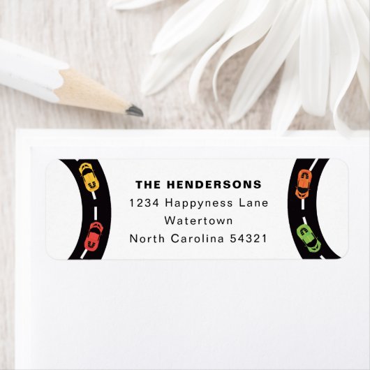 Race Track Jongens 4e Verjaardag Wit Etiket (Insitu)