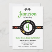 Race Track Jongens 4e Verjaardag Wit Kaart (Voorkant)