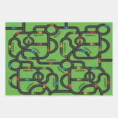 Race Track Jongens Verjaardag Groen inpakpapier (Voorkant)