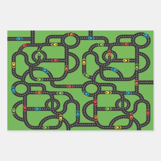 Race Track Jongens Verjaardag Groen Inpakpapier Vel (Voorkant 2)