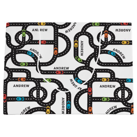 Race Track Jongens Verjaardag Wit Groot Cadeauzakje (Voorkant)