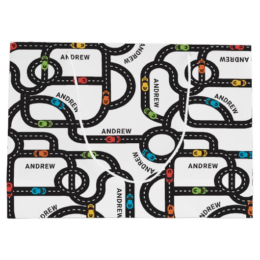 Race Track Jongens Verjaardag Wit Groot Cadeauzakje (Achterkant)