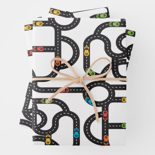 Race Track Jongens Verjaardag Wit Inpakpapier Vel (In situ)