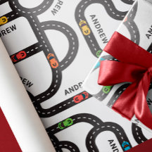 Race Track Jongens Verjaardag Wit Wrapping Papier