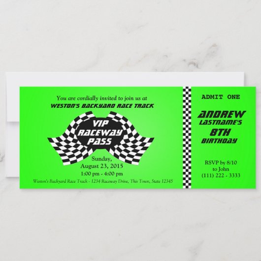 Race Track Pass Verjaardagskaart Bright Green Kaart (Voorkant)