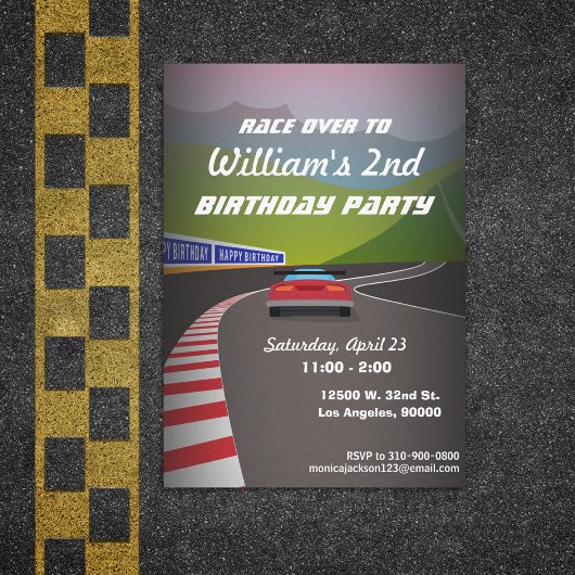 Race Track Race Auto Kids Birthday Party nodiging Kaart