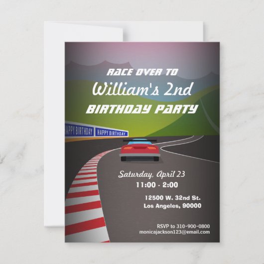Race Track Race Auto Kids Birthday Party nodiging Kaart (Voorkant)