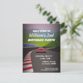 Race Track Race Auto Kids Birthday Party nodiging Kaart (Staand voorkant)