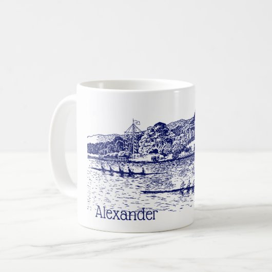 Race van de bemanning met Boathouse Blue Koffiemok (Voorkant links)