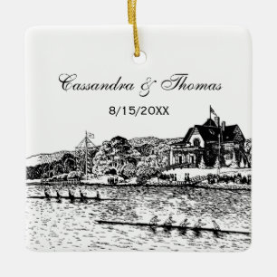 Race van de bemanning met zwarte Boathouse Keramisch Ornament