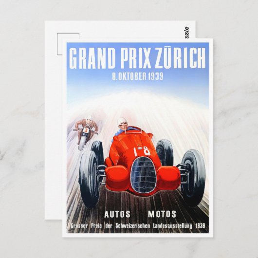  race van de Grote Prijs van Zürich 1939 Briefkaart (Voorkant / Achterkant)