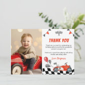 Raceautje Feest Verjaardag Foto Bedankkaart (Staand voorkant)